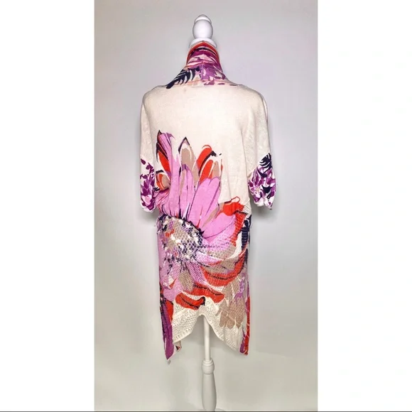 Elie Tahari Linen Cardigan with bright floral print women’s size small - Picture 5 of 7